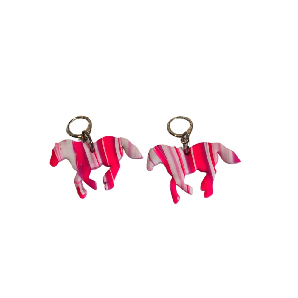 Pink stripe horse earrings